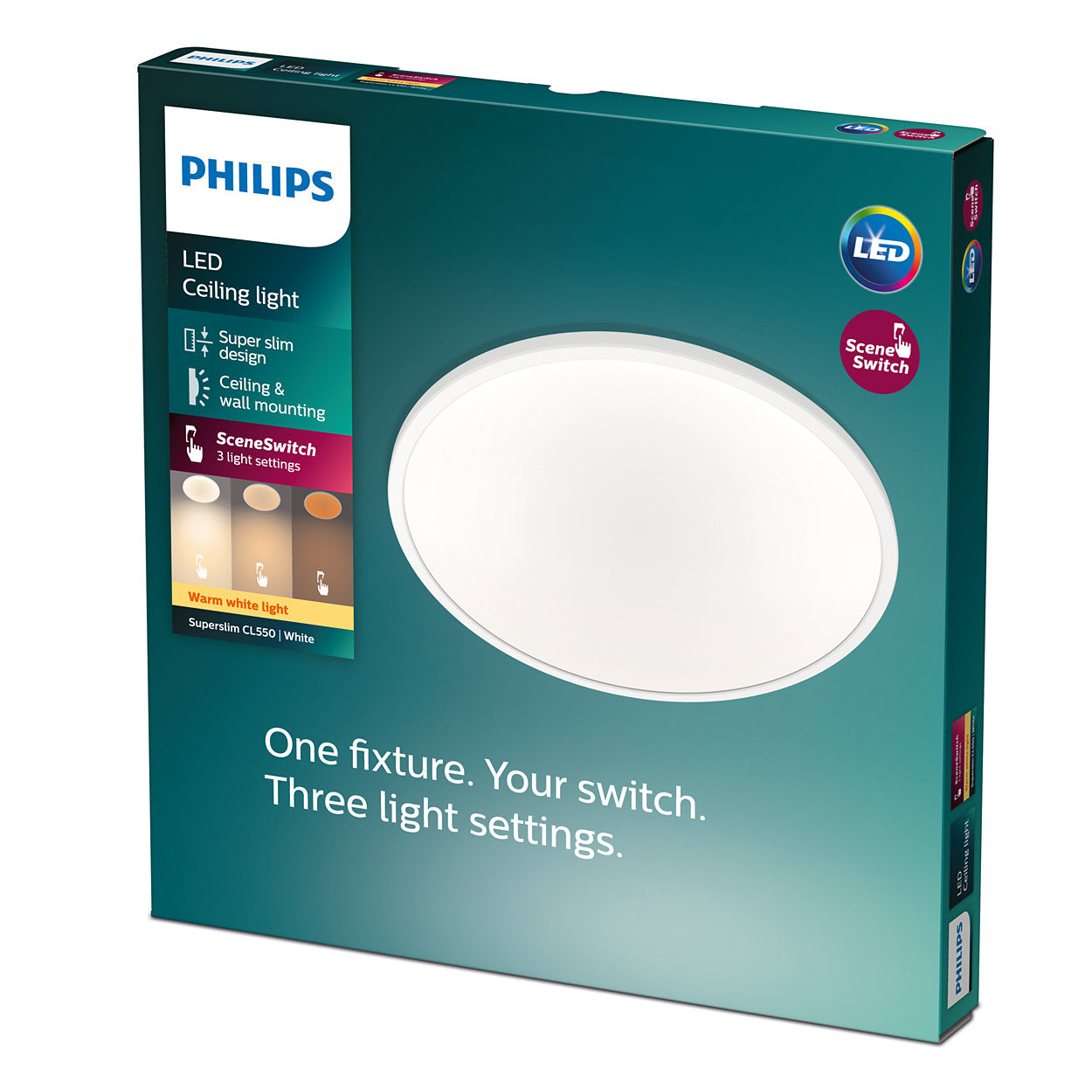 Stropna svetilka Philips CL550 SuperSlim SSW 15W 2700K bela