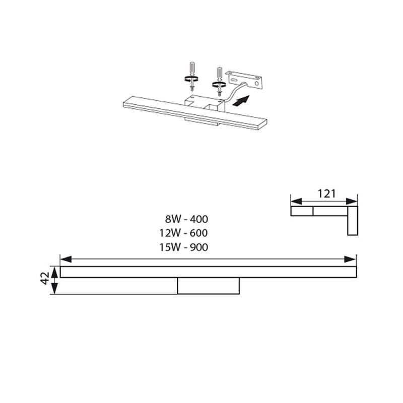 Stenska svetilka za kopalnice ASTEN LED 8W 660lm 4000K IP44 400mm krom/alu