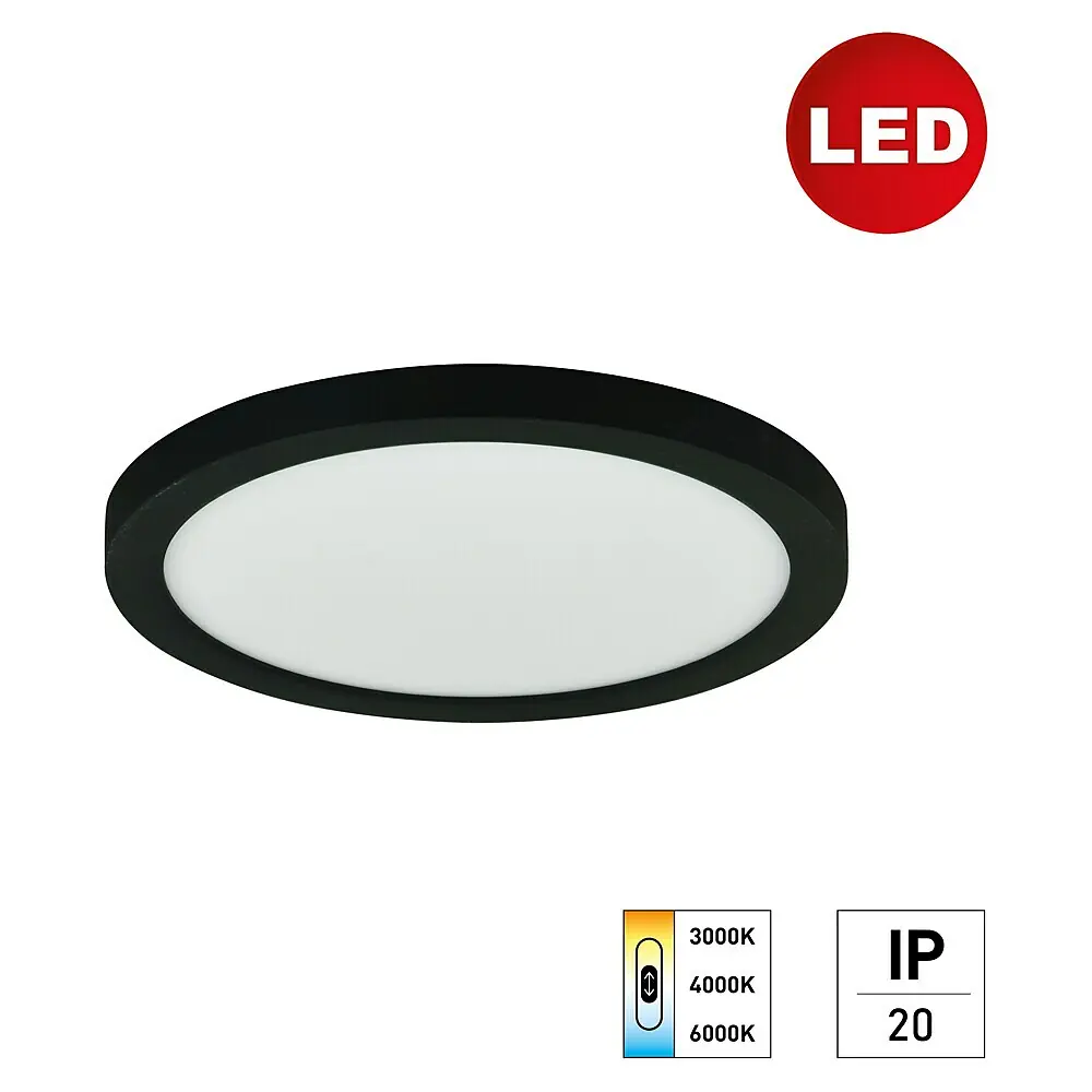 Svetilka E2 LED stropna / vgradna Space multiwatt 18W CCT 2300lm 225mm okrogla črna